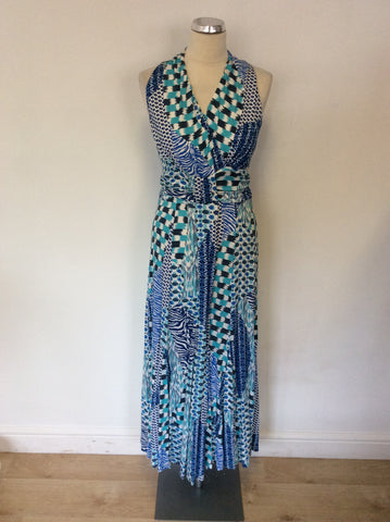 BRAND NEW POMODORO SEA GREEN STRETCH JERSEY RESORT PRINT MIDI DRESS SIZE 10