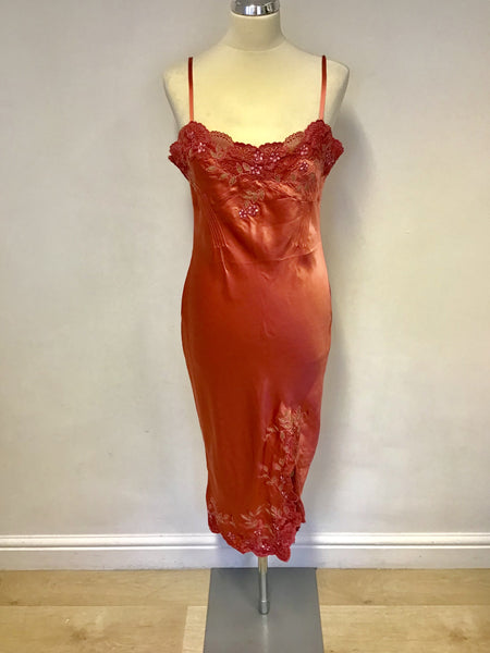 KAREN MILLEN SALMON EMBROIDERED LACE TRIM SLIP DRESS SIZE 14