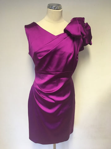 KAREN MILLEN FUCHSIA PINK MATT SATIN SPECIAL OCCASION DRESS SIZE 16