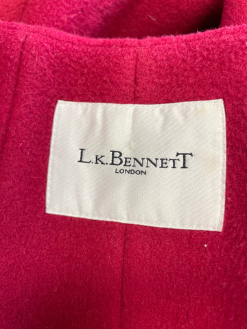 LK BENNETT RED WOOL BLEND SHAPED SLEEVE PEA COAT SIZE 10