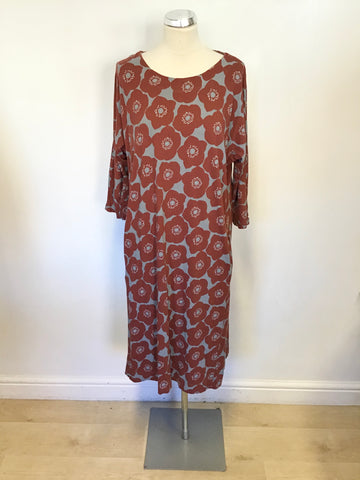 SEASALT CORNWALL GREY & TERRACOTTA FLORAL PRINT STRETCH JERSEY DRESS SIZE 16