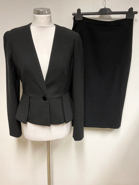 LK BENNETT ERES BLACK COLLARLESS TAILORED JACKET & SKIRT SUIT SIZE 10