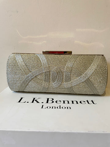 LK BENNETT CHAMPAGNE BRAIDED ROPE & GOLD TRIM HARD BODY CLUTCH/ SHOULDER BAG