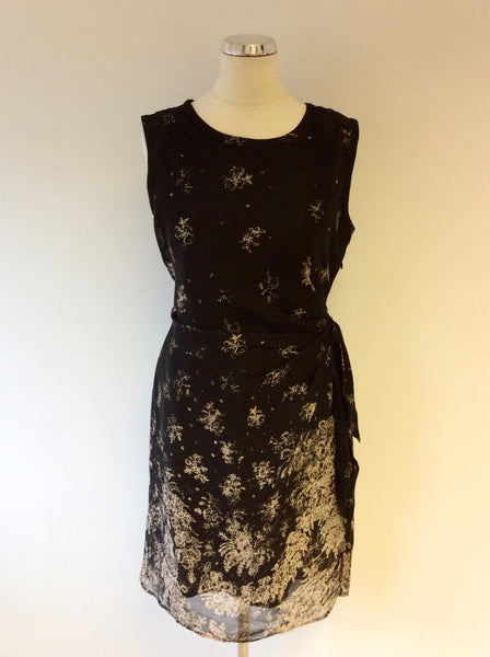 LAURA ASHLEY OCCASION BLACK & BEIGE PRINT SLEEVELESS PENCIL DRESS SIZE 14