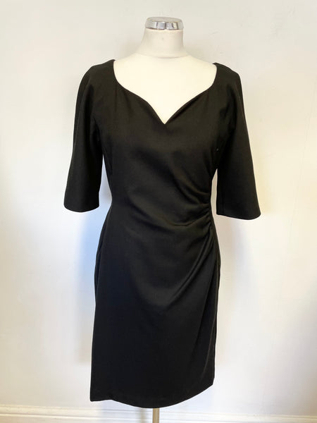 LK BENNETT BLACK WOOL BLEND SHORT SLEEVE PENCIL DRESS SIZE 14