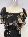 COAST BLACK EMBROIDERED BARDOT NECKLINE WATERFALL HEMLINE  DRESS SIZE 14