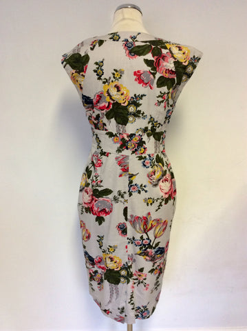 JOULES LIGHT GREY FLORAL PRINT COTTON PENCIL DRESS SIZE 10