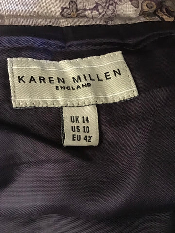 KAREN MILLEN BROWN & MINK SILK BUTTERFLY PRINT BOW TRIM SKIRT SIZE 14