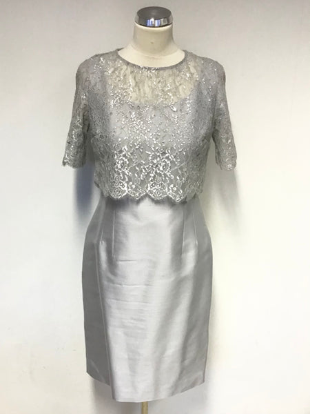 HOBBS ROSELLA SILVER GREY LACE OVERLAY SHORT SLEEVE SPECIAL OCCASION DRESS SIZE 10