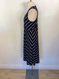 LAURA ASHLEY NAVY BLUE & WHITE STRIPED STRETCH JERSEY DRESS SIZE 16