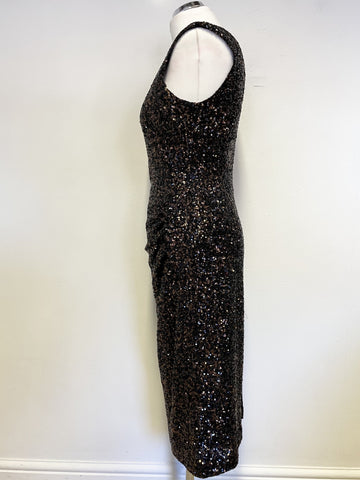 LK BENNETT QUINN BLACK & BRONZE SEQUINNED SLEEVELESS COCKTAIL DRESS SIZE 10