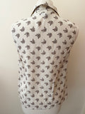 HOBBS NW3 CREAM FOX PRINT COLLARED SLEEVELESS TOP SIZE 12