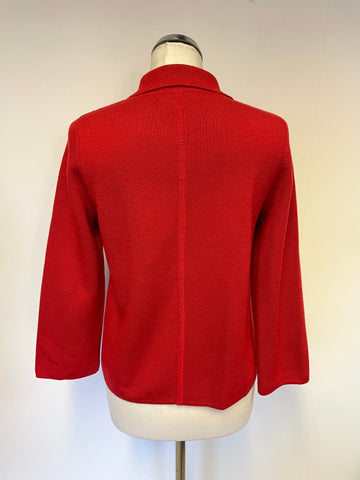 LK BENNETT RED WOOL BLEND COLLARED 3/4 SLEEVE CARDIGAN,JACKET SIZE M