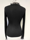 TED BAKER BLACK FRILL TRIM SKINNY RIB LONG SLEEVE JUMPER SIZE 1 UK 8/10