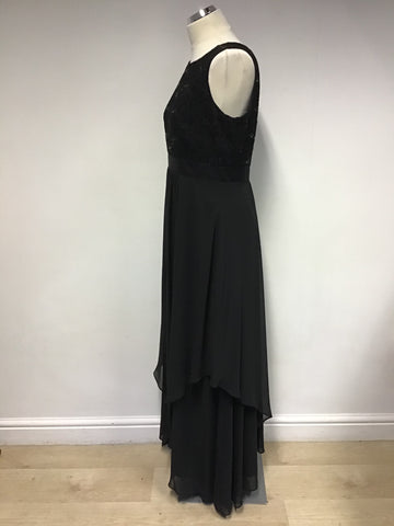 ROMAN BLACK LACE & SEQUIN TOP LONG TIERED EVENING DRESS SIZE 14