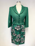 HOBBS INVITATION EMERALD GREEN FLORAL DRESS & BOW TRIM JACKET SUIT SIZE 8