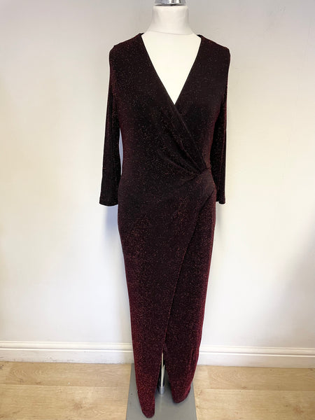 DAMSEL IN A DRESS BLACK & RED SPARKLE 3/4 SLEEVED LONG EVENING DRESS SIZE 16