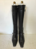 JANE SHILTON BLACK LEATHER BUCKLE TRIM KNEE HIGH BOOTS SIZE 5/38