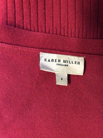 KAREN MILLEN RED SQUARE NECK BUTTON TRIM JUMPER SIZE 2 UK 10/12