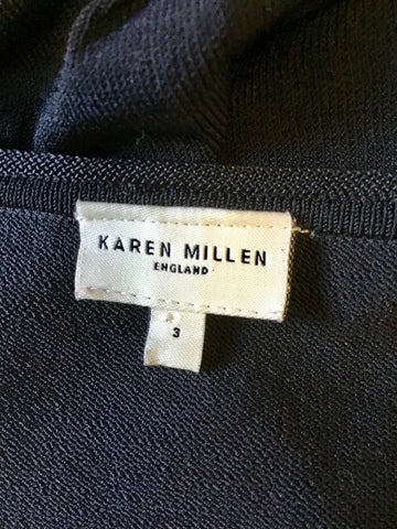 KAREN MILLEN BLACK FINE KNIT CAP SLEEVE TIE FRONT TOP SIZE 3 UK 12