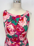 LK BENNETT PINK & GREEN FLORAL PRINT SILK BLEND PENCIL DRESS SIZE 12