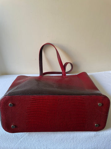 LK BENNETT DEEP RED OMBRÉ LEATHER LARGE SHOPPER/ SHOULDER BAG