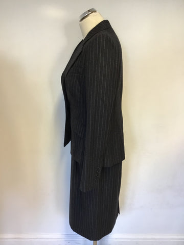 LK BENNETT DARK GREY PINSTRIPE WOOL DRESS & JACKET BUSINESS SUIT SIZE 14