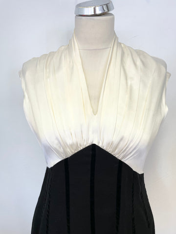 LK BENNETT IVORY & BLACK SILK & WOOL SLEEVELESS PENCIL DRESS SIZE 12