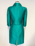 HOBBS KINGFISHER GREEN WOOL & SILK SLEEVELESS PENCIL DRESS & JACKET SUIT SIZE 8