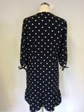 HOBBS BLACK & WHITE SPOT 3/4 LENGTH SLEEVE DRESS SIZE 12