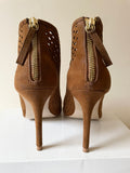 ZARA TAN SUEDE LAZER CUT DESIGN HEELED SHOE-BOOTS SIZE 5/38