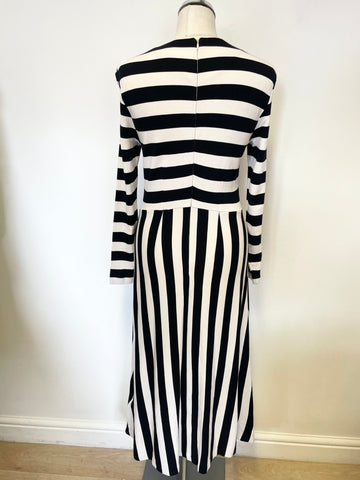 LK BENNETT MARIA NAVY & CREAM BOLD STRIPE JERSEY LONG SLEEVE MIDI DRESS SIZE 12