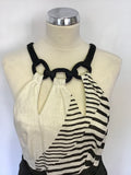 RENE DERHY BLACK & IVORY STRIPE DESIGN LINEN & SILK TRIM SLEEVELESS DRESS SIZE L UK 14