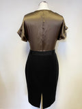 COAST BROWN & BLACK FRILLED SILK BODICE PENCIL DRESS SIZE 12