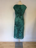 COUNTRY CASUALS GREEN & VELVET EMBELISHED FLORAL PRINT DRESS SIZE 14