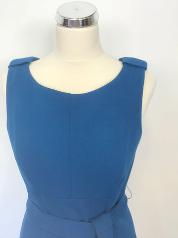 KAREN MILLEN KINGFISHER BLUE SLEEVELESS TIE WAIST A LINE DRESS SIZE 12