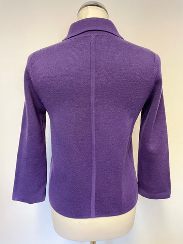 LK BENNETT PURPLE WOOL BLEND COLLARED 3/4 SLEEVE CARDIGAN,JACKET SIZE S