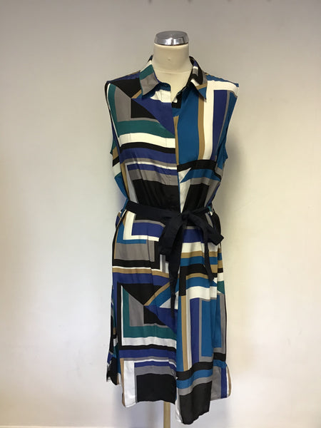 HOBBS MULTI COLOURED PRINT SLEEVELESS TIE BELT DRESS SIZE 14