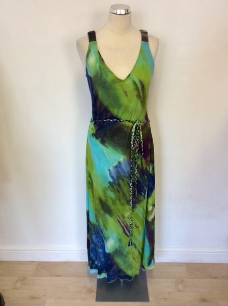 PASSPORT PURPLE,GREY & GREEN HUES LONG MAXI DRESS SIZE 40 UK 12