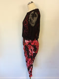 PHASE EIGHT RED,WHITE & BLACK FLORAL PRINT LACE OVERLAY TOP DRESS SIZE 16