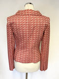 COAST RED & IVORY PRINT A LINE SKIRT & JACKET SUIT SIZE 8/10