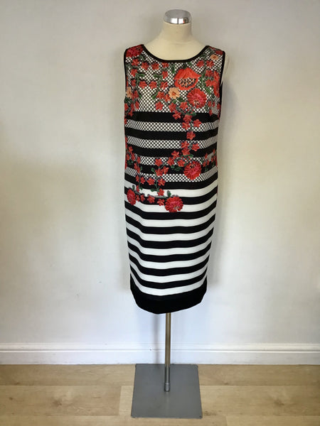 JAMES LAKELAND BLACK,RED & WHITE FLORAL PRINT DRESS SIZE 16