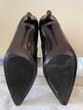 LK BENNETT BLACK LEATHER WITH GOLD PLATE TRIM STILETTO HEEL ANKLE BOOTS SIZE 6/39