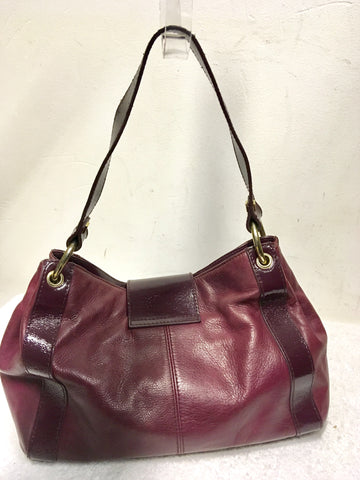 TED BAKER BURGUNDY 2 TONE LEATHER BUCKLE TRIM SHOULDER BAG