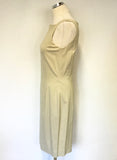 JAEGER CREAM SILK BLEND SQUARE NECK SLEEVELESS PENCIL DRESS SIZE 12