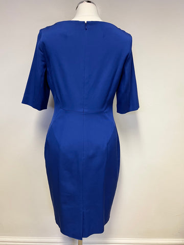 LK BENNETT ROYAL BLUE HALF SLEEVE SPECIAL OCCASION TAN PENCIL DRESS SIZE 14