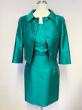 HOBBS KINGFISHER GREEN WOOL & SILK SLEEVELESS PENCIL DRESS & JACKET SUIT SIZE 8