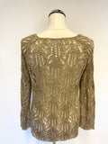 PHASE EIGHT GOLD SEQUIN TRIM OPEN KNIT LONG SLEEVE JUMPER SIZE 10