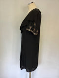 TEMPERLEY BLACK SILK BEADED & JEWEL TRIM SILK SHIFT DRESS SIZE 8