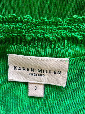 KAREN MILLEN GREEN CROCHET TRIM CAP SLEEVE CROP CARDIGAN SIZE 3 UP 12